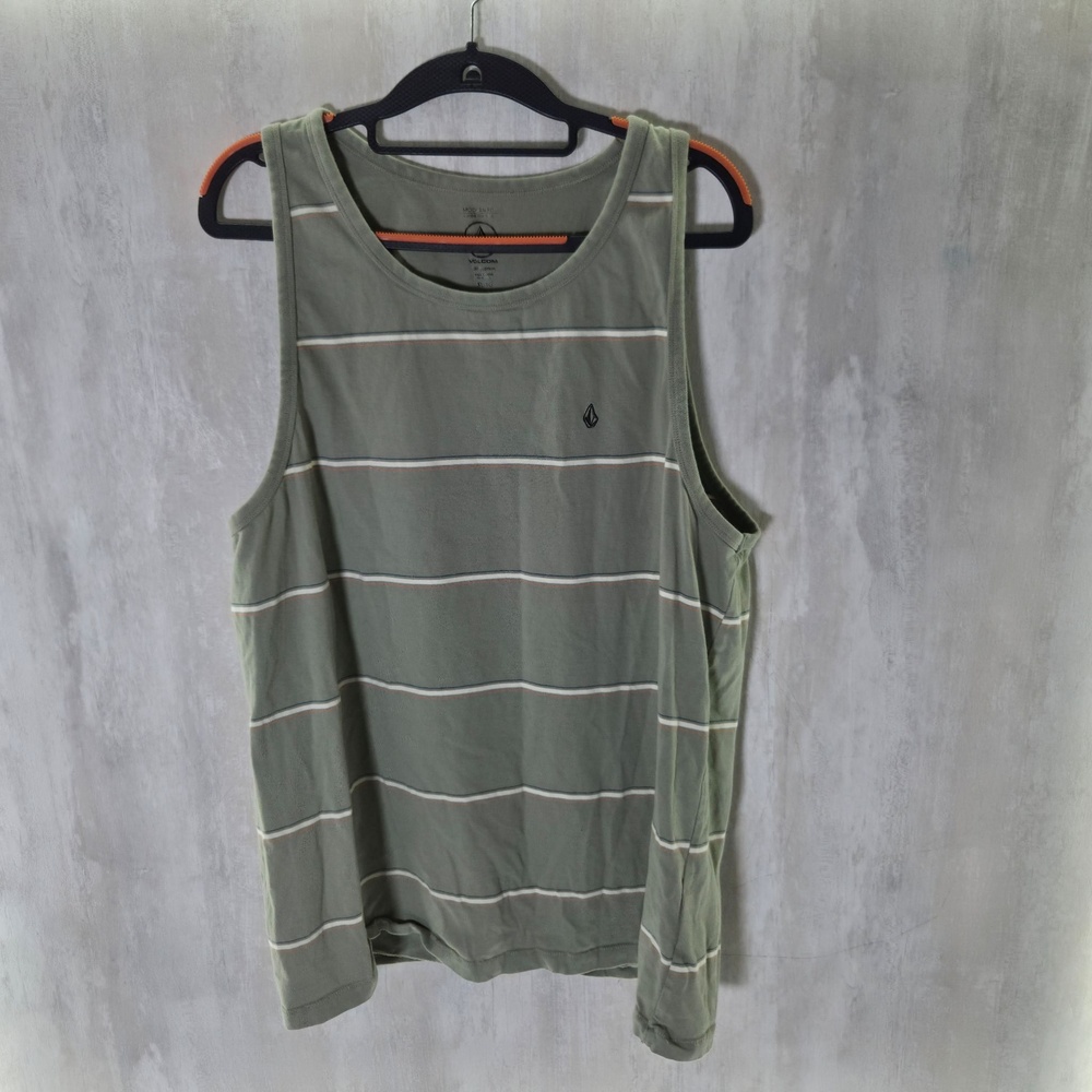 Volcom Tank Top Mens XL Green Stripe Modern Fit Sleeveless Shirt Casual